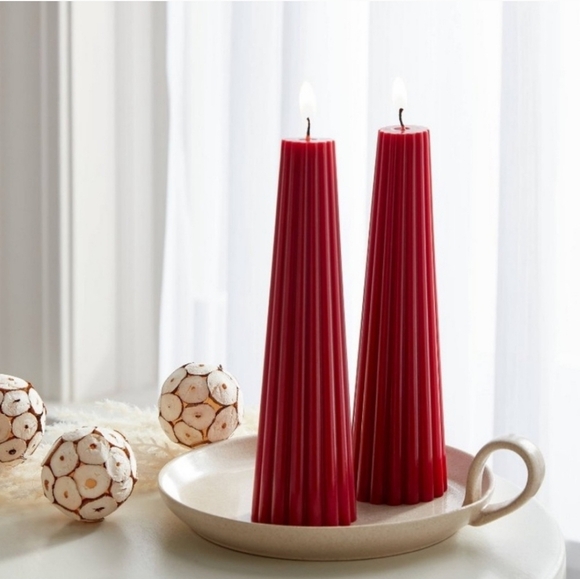 NEW Set of 2 Holiday Hearth Ribbed Taper Candles - Picture 3 of 12